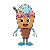 Cute Ice Cream Cone Character with a Happy Face and Chocolate Topping for Dessert Illustration vector