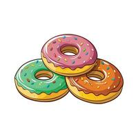 Three donuts with sprinkles on a white background vector