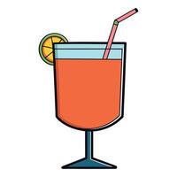 A drink with a straw and a slice of lemon vector