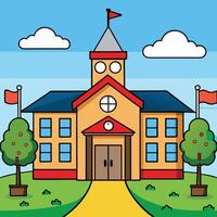 School Building illustration with a Clock Tower and Trees vector