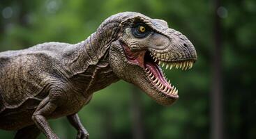 A close up of a t - rex with its mouth open photo