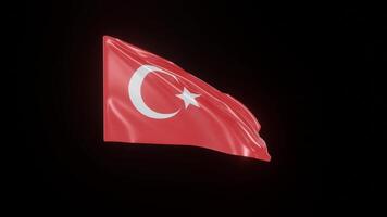 Turkey Flag. 4K 3D Realistic Waving Flag with background black Perfect Loop video