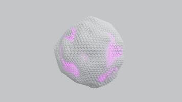 3D rendering of abstract satis white matter geometric pattern with pink glowing core. video