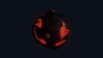 3D rendering of abstract satis black color matter geometric pattern with red color glowing core. video
