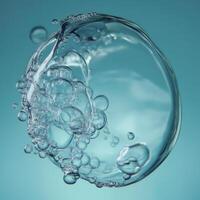 A captivating sphere of water and bubbles creates an abstract, clean, and fresh visual on blue. photo