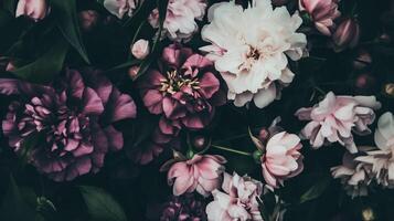 Elegant display of dark pink and blush peonies creating a soft romantic atmosphere. photo