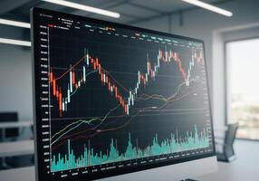 Analyzing live stock market data on a computer screen, offering insights into trends. photo