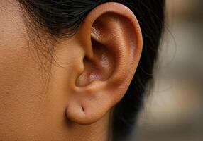 Detailed close-up of a human ear capturing its unique form and texture. photo