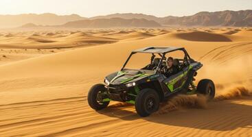 Experience the thrill of dune bashing in an off-road vehicle across the desert. photo