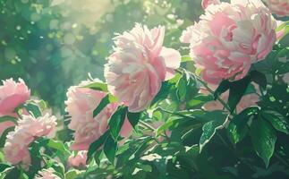 A bouquet of pink peonies template, floral background, garden photo