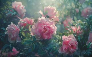 A bouquet of pink peonies template, floral background, garden photo