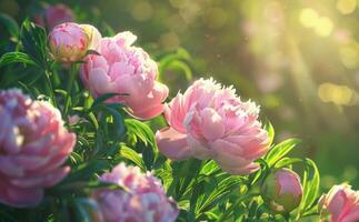 A bouquet of pink peonies template, floral background, garden art photo