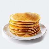 Pancakes dessert stand on a decorated table in a plate photo, food isolated photo