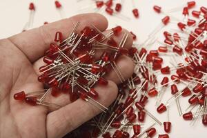 Red and orange multicolor LED lights. Electronic lighting component. photo