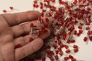 Red and orange LED diodes. LED-based electronic part. photo