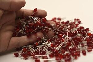 Multicolored LED lamps in red and orange. Electronic LED module. photo