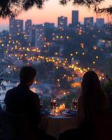 Dusk city view dinner. Generative photo