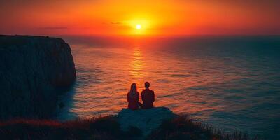 Couple sunsets by the ocean. AI art photo
