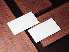 A minimalist business card mockup on a smooth wooden table, offering a professional and polished presentation for brands. photo