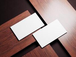Luxurious business card placed on fine wooden panels, ideal for showing off high-end branding and elegant design. photo