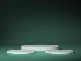 A trio of white podiums positioned on a green background, ideal for modern display setups with a sleek design. photo