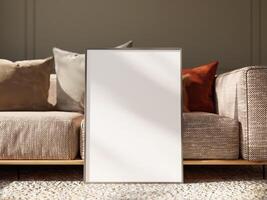 Minimalist Poster Frame Display on Textured Couch Background photo