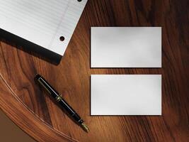 Sophisticated Business Card Display with Warm Wood Texture photo