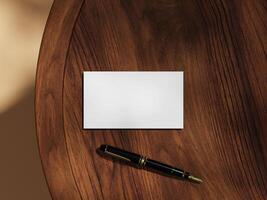 Modern Business Card Display on Smooth Wooden Tabletop photo