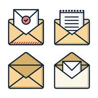 Envelopes with different types of mail and envelope icons vector
