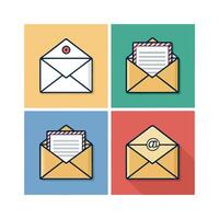 Four different colored envelope icons with envelope and envelope vector