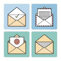 Four different types of envelopes with different types of mail vector