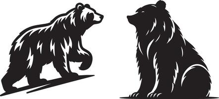 Bear Silhouette and Character Set Wildlife Animal Graphics Isolated on White Background vector