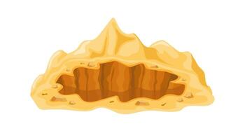 Golden desert cave with rocky formation and sandy texture appears on white background vector