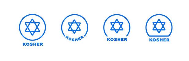 Blue kosher symbols with star of david in circular and arched designs vector