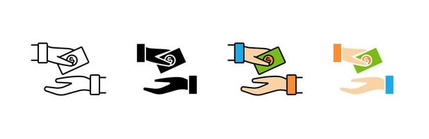 Icon collection of hands exchanging money in various unique style variations vector