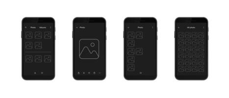 Smartphone displaying photo gallery app interface with album thumbnails and icons vector