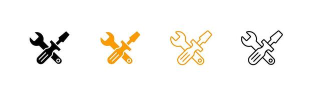 Diverse wrench and screwdriver icon set in various styles and colors for versatile applications vector