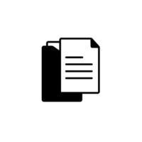 Black document and folder icon representing paperwork, records, or official files vector