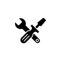 Crossed wrench and screwdriver icons in simple flat black design for tools and repairs vector