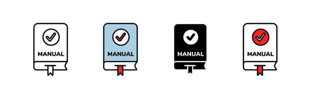 Illustrated manuals with check marks in blue white black and red variations vector