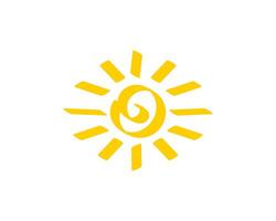 Bright yellow sun symbol with simplified design and rays in all directions vector
