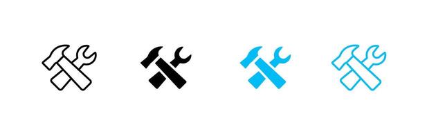 Variety of tool icons featuring hammer and wrench in different styles and colors vector