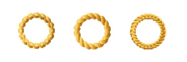 Three golden doughnut shapes with unique textures displayed in a row vector