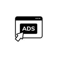 Digital ad notification icon with speech bubble and computer screen in simple black and white design vector