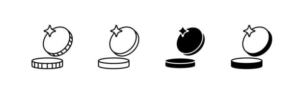 Set of simple coin symbols with star designs floating above circular bases in various styles vector