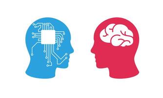 Human and artificial intelligence interface with brain and circuit connections vector
