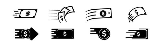 Black money icon with arrow and dollar, representing fast transactions and wealth. vector