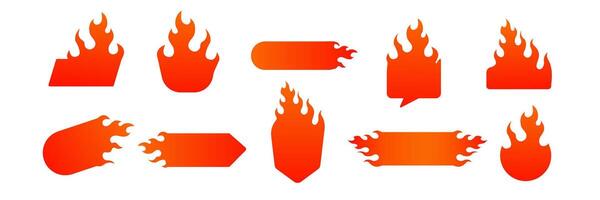 Collection of red and orange flame icons with different shapes and fun designs vector