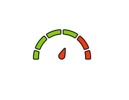 Speedometer with color segments representing different reading levels and central pointer vector