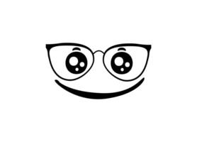 Happy face design with funky glasses and playful smiling expression in simple black and white vector